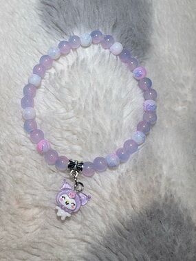Purple Beaded Charm Bracelet with Cute Charm